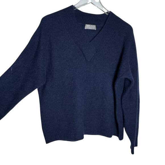 WLNS Wellness cashmere womens size XS cashmere sweater navy blue v-neck SOFT - Picture 1 of 8